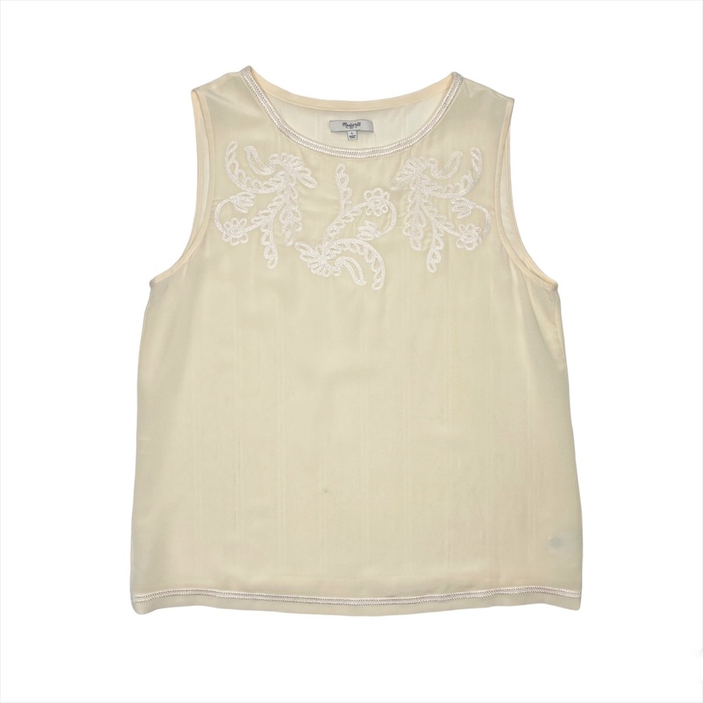 Madewell Beige Sleeveless Embroidered Blouse